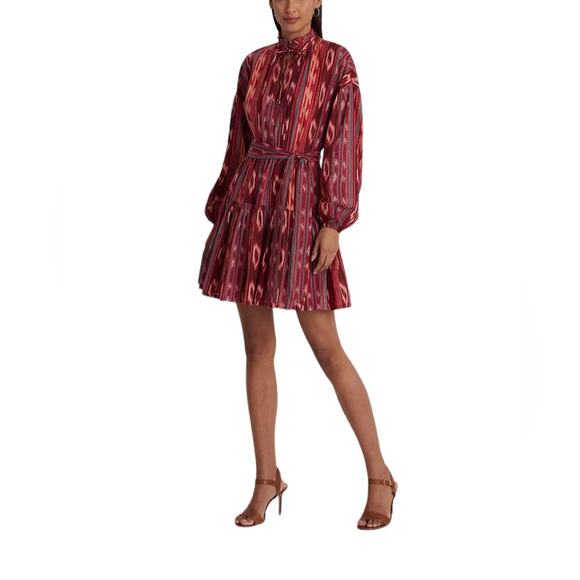 Lauren Ralph Lauren Geo Striped Belted Cotton Voile Ikat Dress NEW Size 14 - Picture 1 of 8